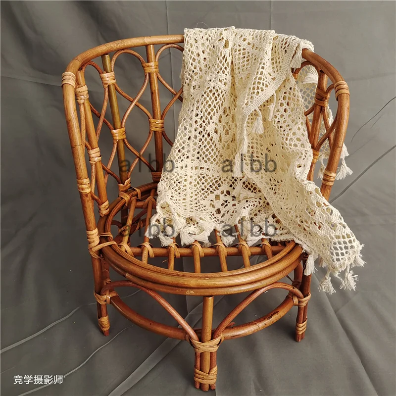 Newborn Photography Props Retro Rattan Basket Chair Infant Photo Prop Baby Girl Boy Posing Bed Backdrops Photography Accessories