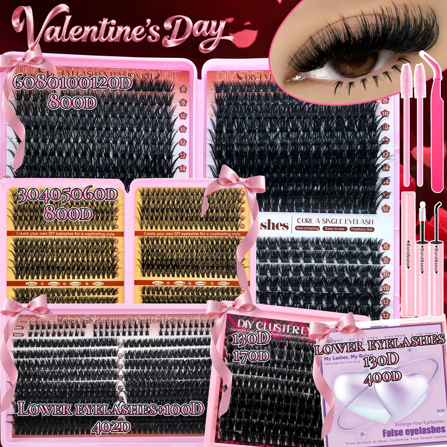 Kit de Pestañas Postizas en Racimo de 170/400/402/800 Piezas, Combinación Múltiple de Densidades Naturales a Densas, para Maquillaje Diario, Fiestas y Looks Dramáticos