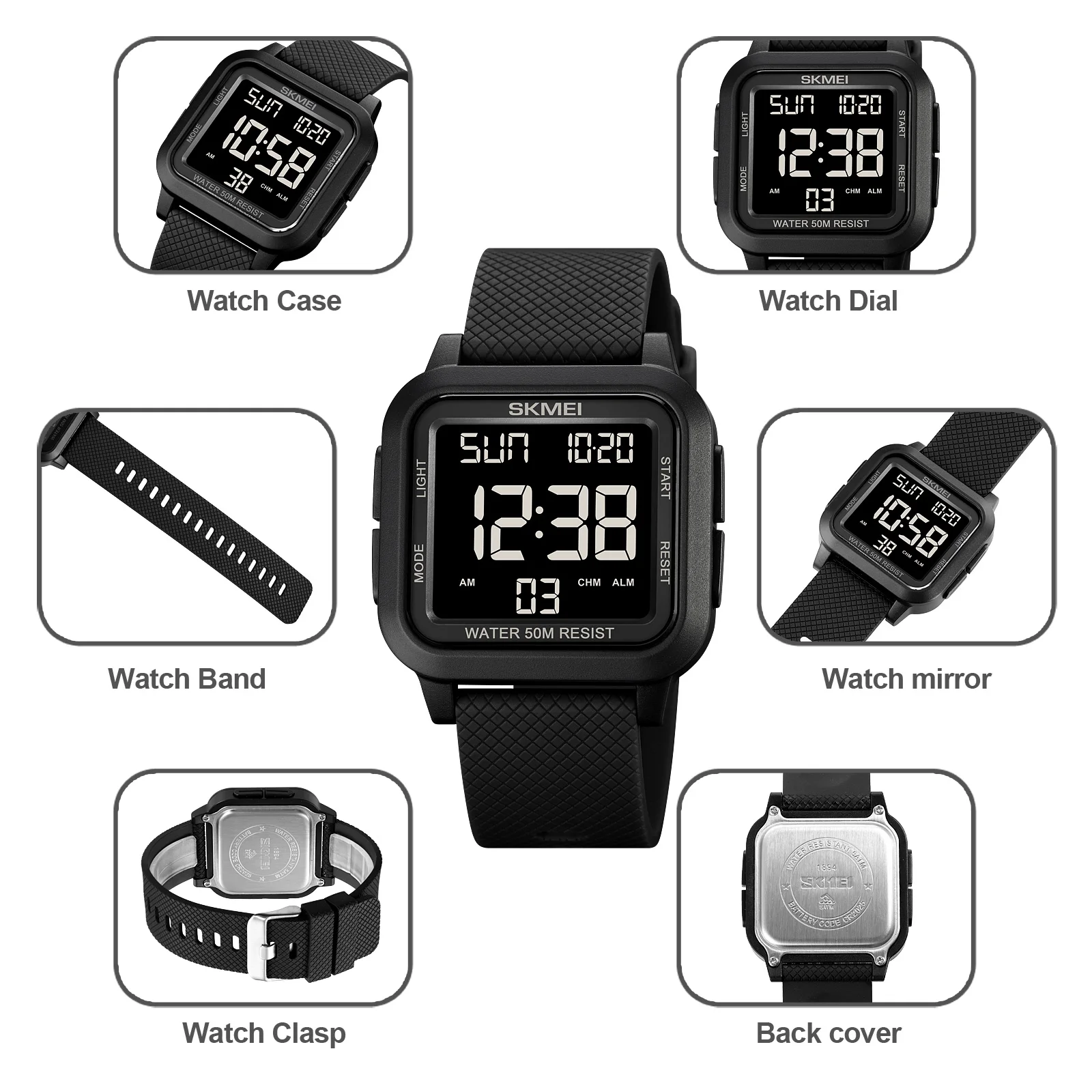 Relojes deportivos SKMEI con pantalla de luz trasera y cuenta atrás para hombres y mujeres, cronómetro Digital, reloj de pulsera resistente al agua y regalos de pulsera