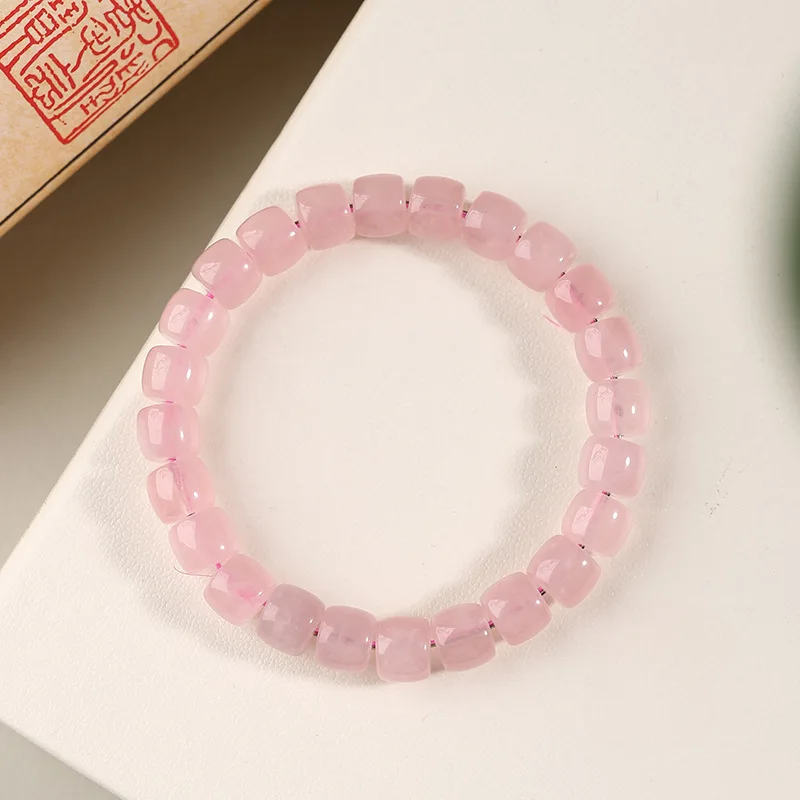 

Natural Old Style Women Quartz Horse Hibiscus Stone Pink Bracelet