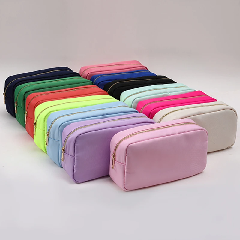 Preppy Nylon Cosmetic Bags Letter Patches Makeup Bag