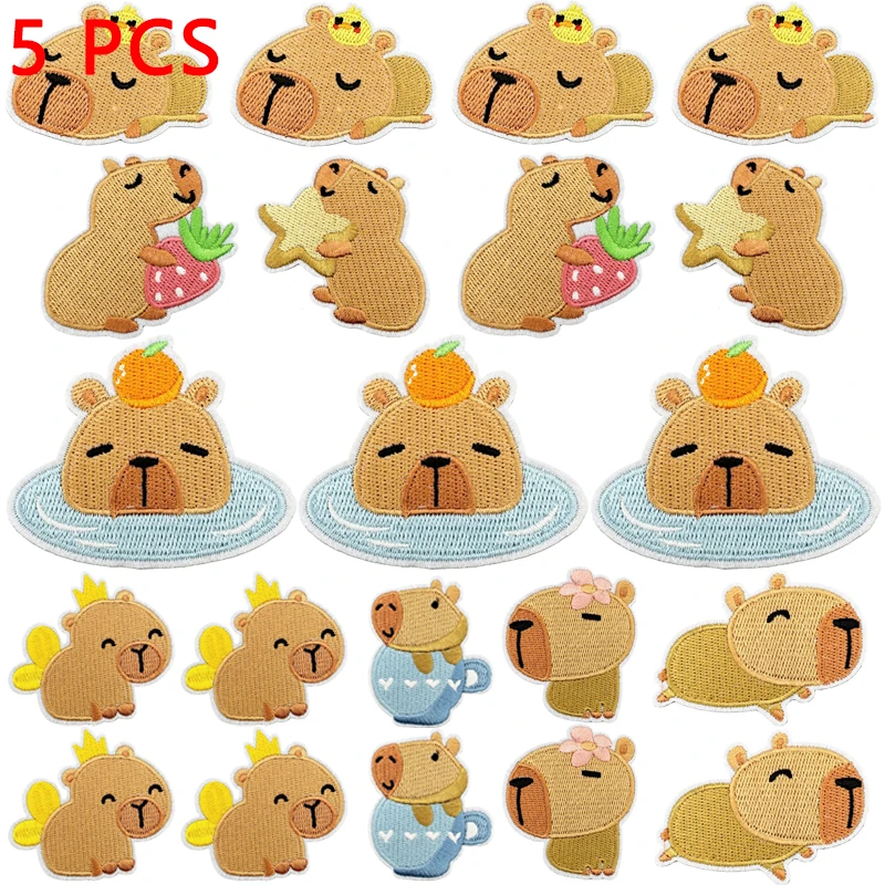 5 pcs/lot Cute Guinea Pig Applique Iron On Patches On Clothes Cartoon Animal Embroidered Patches For Clothing Sew/Fusible Patch