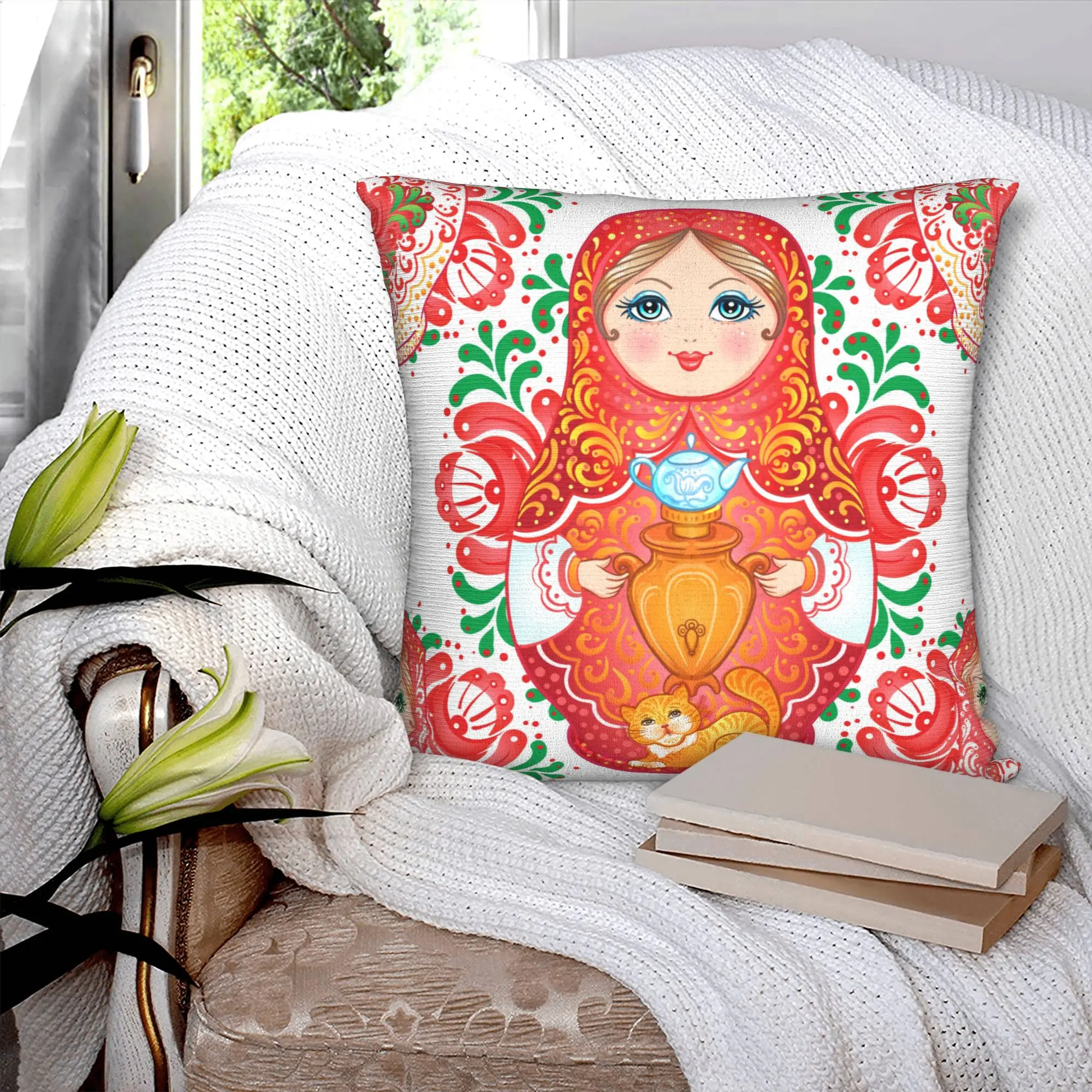 Fashion Babushka Matryoshka Russian Doll Cushion Covers Velvet  Throw Pillow Case for Sofa Square Pillowcase Bedroom Decoration