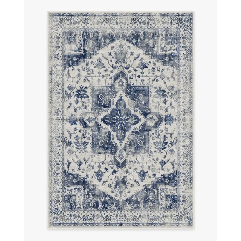 Blue Oriental Style Washable Vintage Rug Living Room Non-Slip Traditional Stain Resistant Indoor Carpet Bathroom Entry Door Mat
