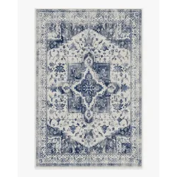 Blue Oriental Style Washable Vintage Rug Living Room Non-Slip Traditional Stain Resistant Indoor Carpet Bathroom Entry Door Mat