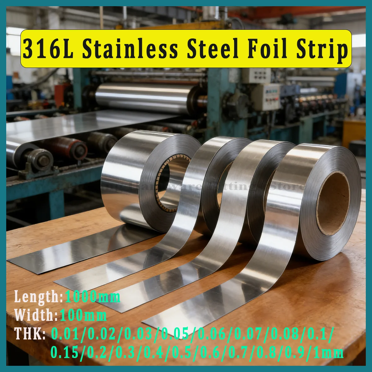 

1m 316L Stainless Steel Foil Strip, 0.01-1mm Thin Plate Sheet , Width 100mm, Corrosion Resistant, High Precision, Rustproof