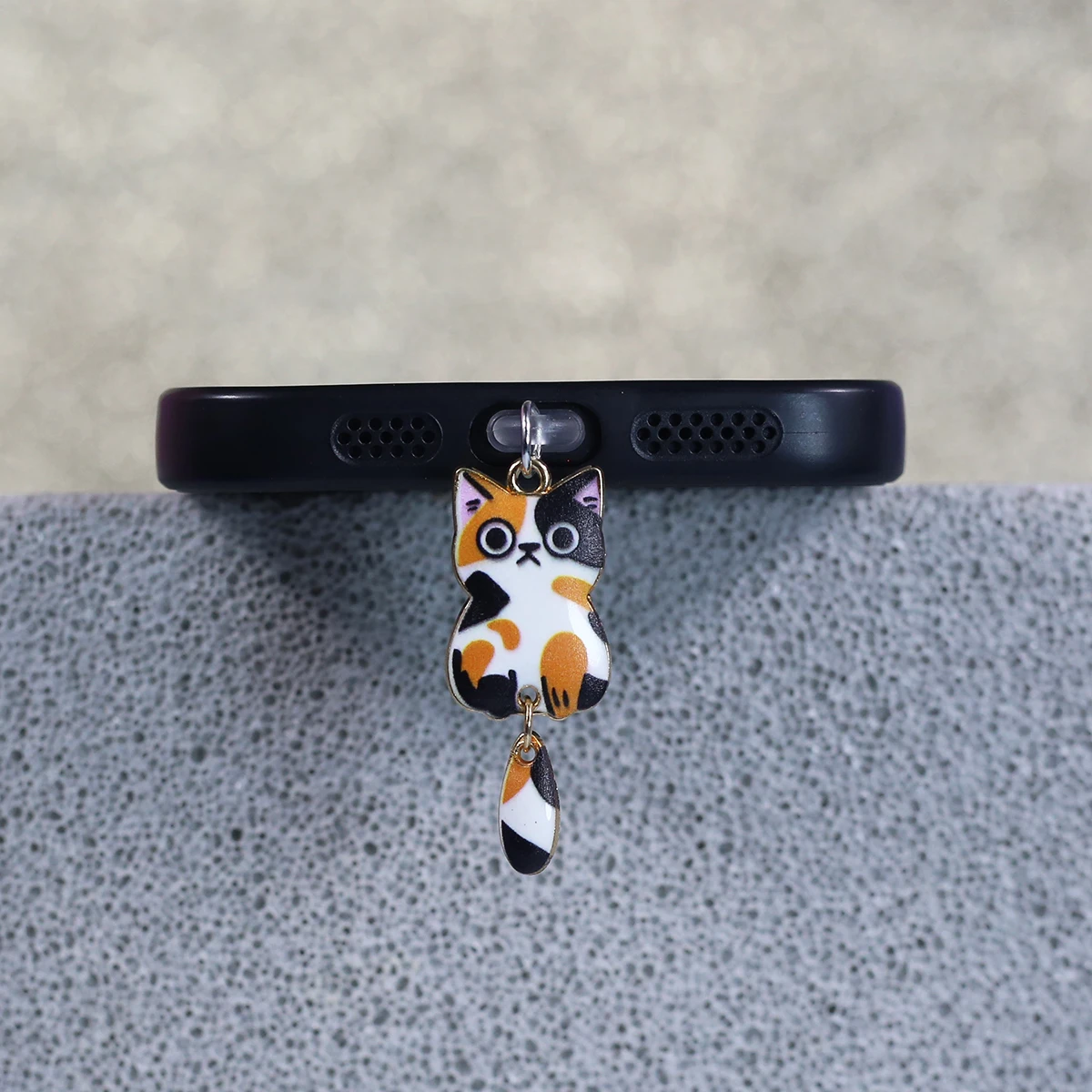 Cute Cat With Tail Black White Phone Dust Stopper Decorative Accessories Suitable For Iphone For Samsung Type-C Charging Port