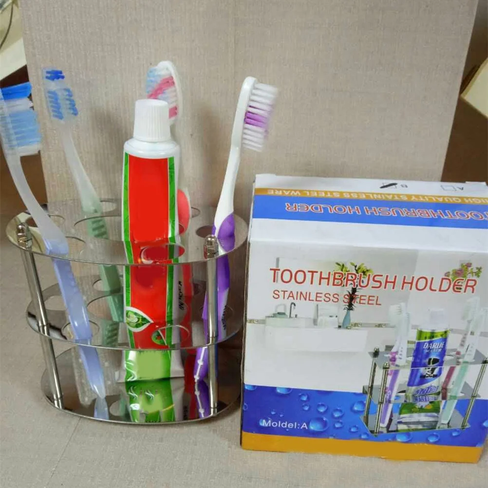 

Stainless Steel Toothbrush Holder Wall Mount Bathroom Metal Brush Stand Holds 1 Toothpaste 6 Toothbrushes Silver Finish