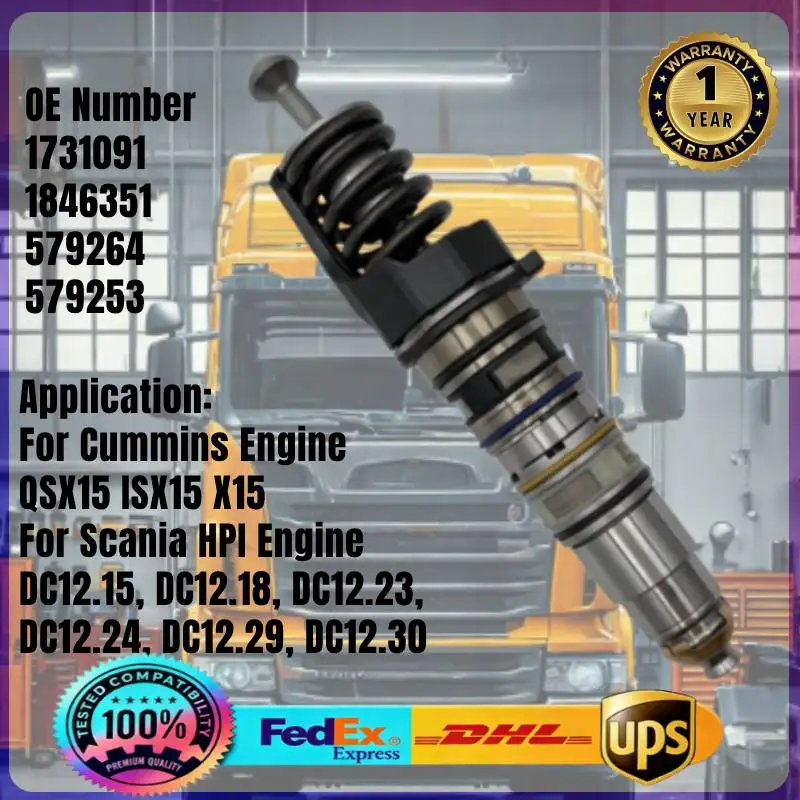 

1731091 1846351 579264 579253 Common Rail Fuel Injector for Cummins QSX ISX X15 Scania HPI DC12.15 DC12.23 DC12.30 Truck Engine