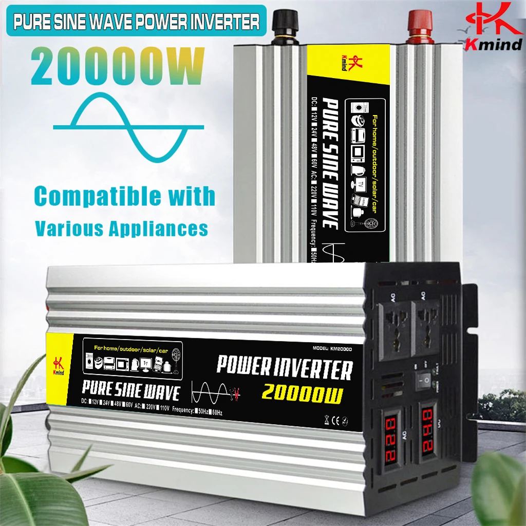 Pure Sine Wave Power Inverter 4000W DC 12V 24V 48V 60V to AC 220V Peak 20000W Inversor 12 V 220 V Convertor for Air Conditioner