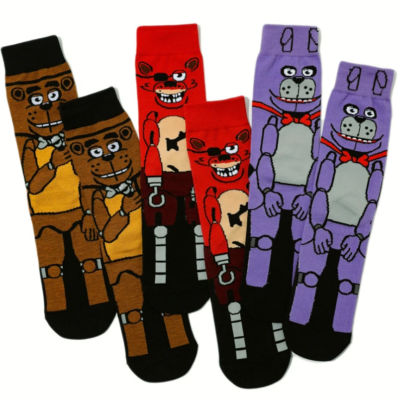 Kawaii Anime Five Night At Freddy Socks FNAF Cute Animals Bear Foxy Ribbit Funny Long Cotton Sports Socks for Men Women