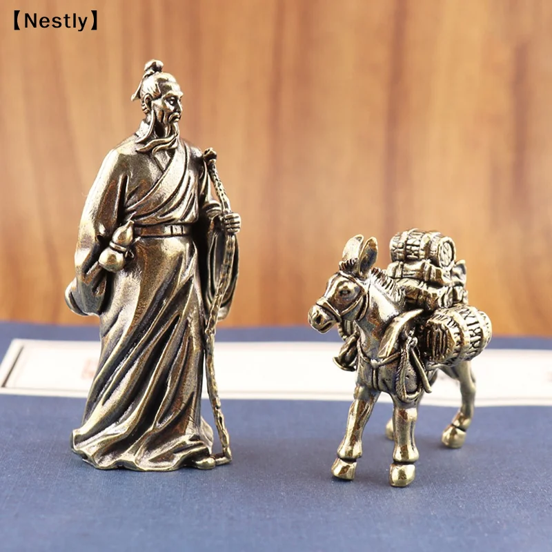 Solid Brass Donkey Small Ornament Antique Copper Animal Equus Asinus Miniature Figurines Home Desktop Decoration Access〔Nest〕