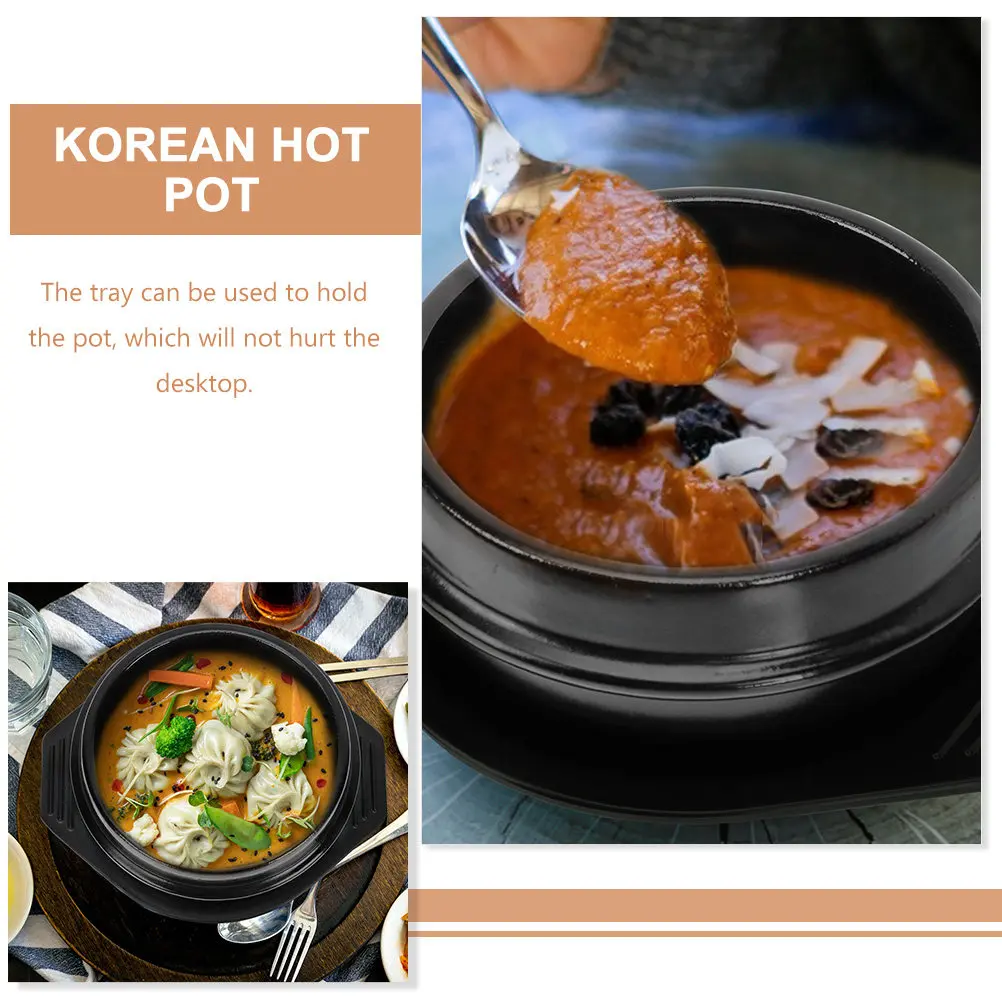 1Set Korean Style Ceramic Bibimbap Pot with Heat Resistant Base Tray for Stew Soup Rice Cooking Natural Ventilation Uniform Heat