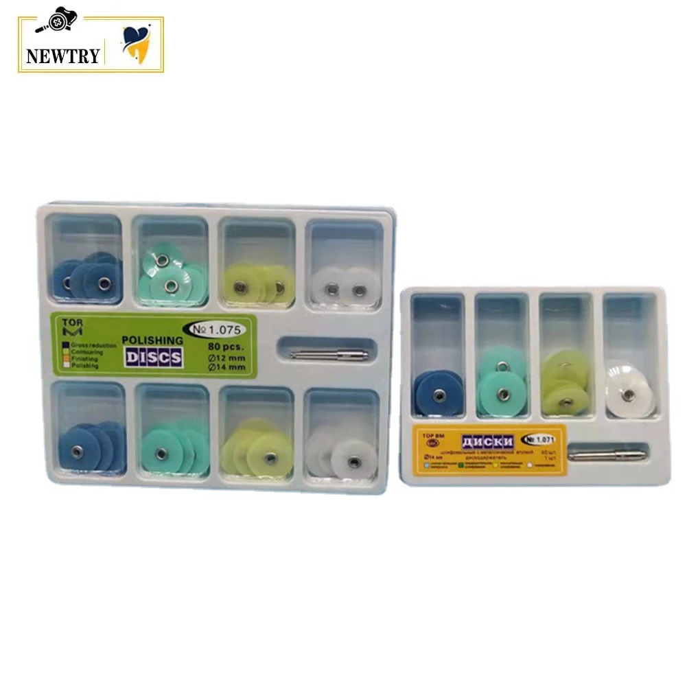 3 Boxes Dental Polishing Discs TOP BM 12/14mm Contouring Mandrel Wheel For Low-speed Handpiece Restoration Resin Grind Tools