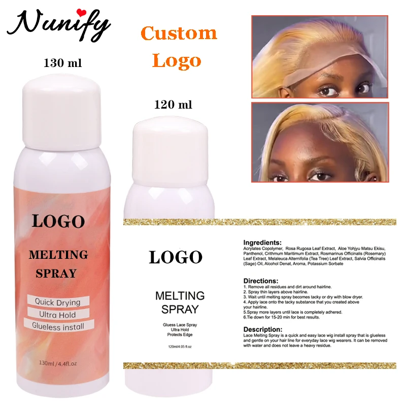 

Custom Logo For Melting Spray Waterproof Glue-Less Hair Adhesive For Wigs Lace Wig Spray For Natural Forming Hold Protect Edges