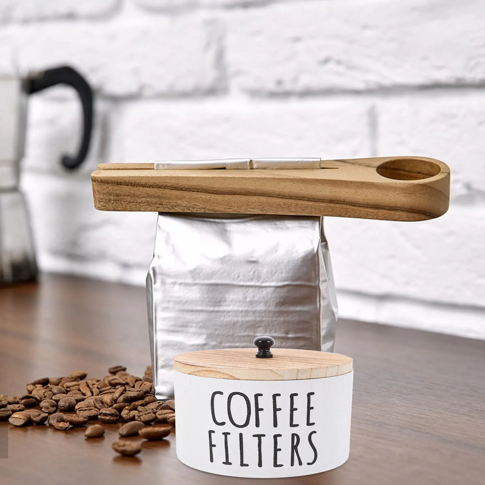 

Rustic Coffee Filter Storage Container Wooden Lid Handle Design for Hand Pour Filters Coffee Bar Decor Organizer Station