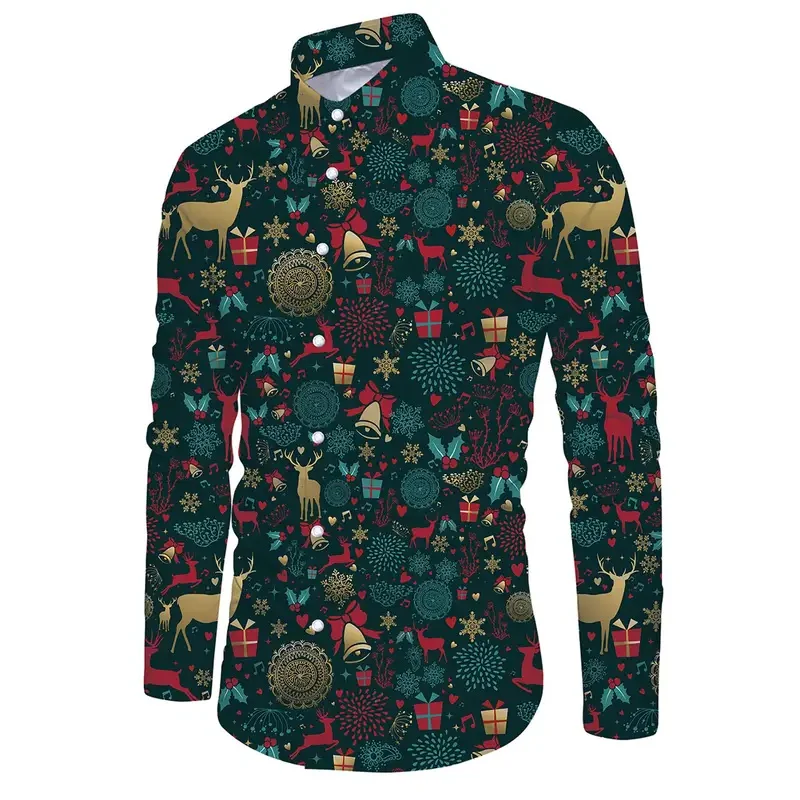 Engraçado papai noel camisa de manga longa padrão de natal impressão 3d camisa das mulheres dos homens moda camisas havaianas festival blusa boneco de neve