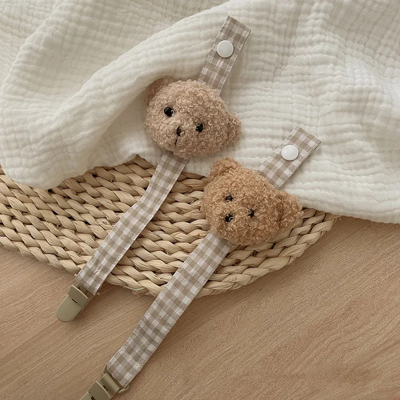 2pcs Cute Bear Pacifier Clips for Babies Accessories Fabric Pacifier Chain Crochet Beads Dummy Holder for Infant Bebe Nursing