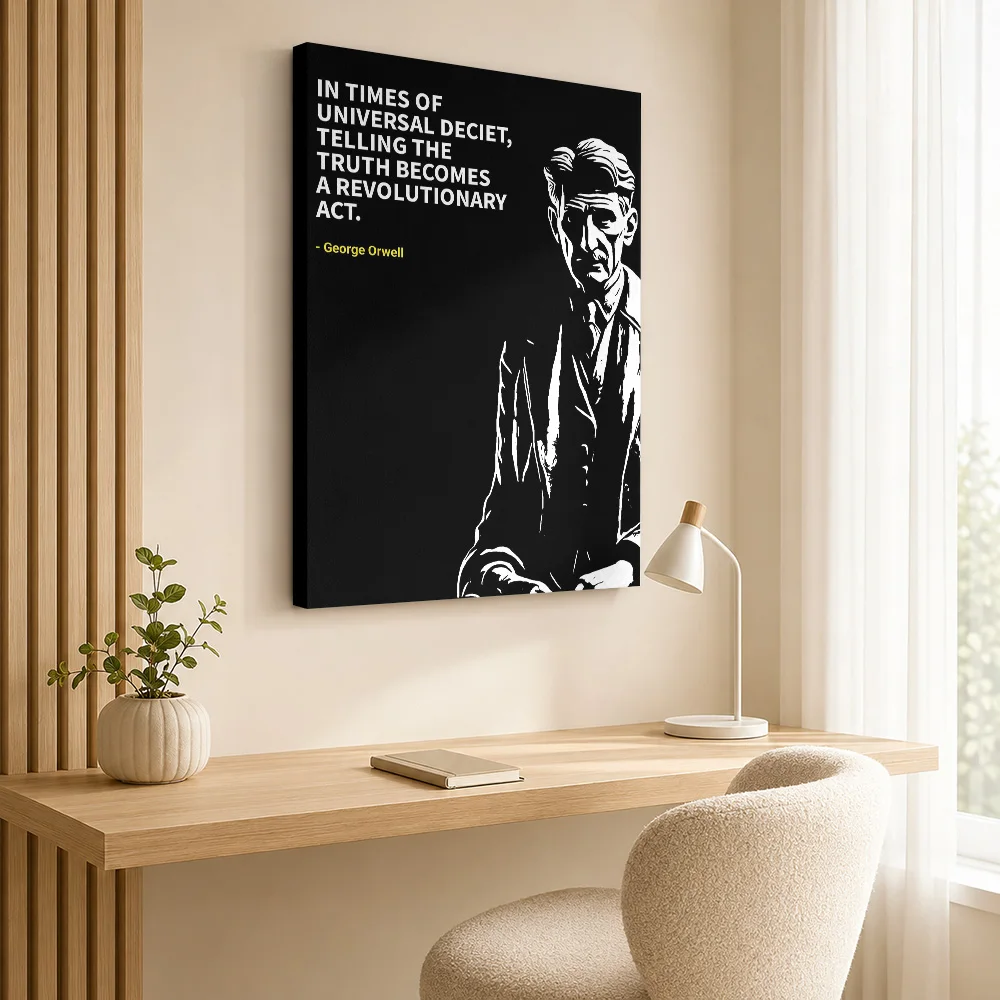 George Orwell Truth Quote Canvas Print With Wooden Frame Personalized Photo High Contrast Monochrome Wall Art For Home Office