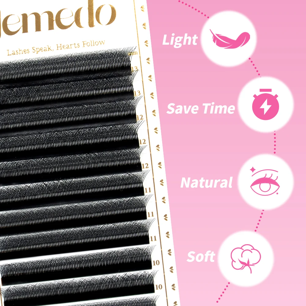 JEMEDO 5D W-Shape Eyelashes 0.07mm Lash Extensions C/D/M(LU) Curl Lashes Extension Natural Premade Volume Fans For Beauty Makeup