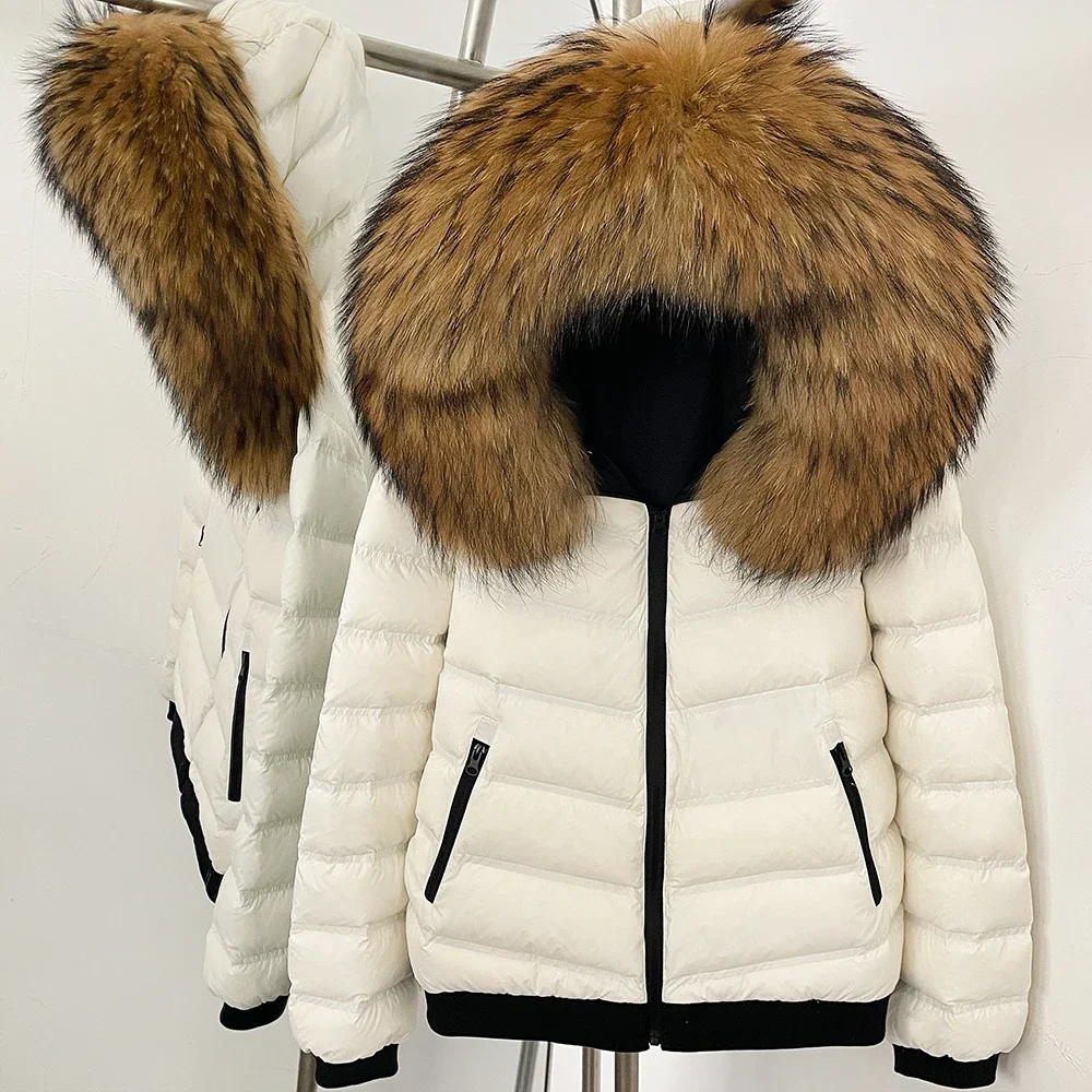 OFTBUY Gesteppte Damen-Kurzdaunenjacke mit Reißverschlusstaschen, Gänsedaunenmantel mit Echtem Fuchspelzkapuze, Neuer Winter-Puffermantel für Damen – Detail 10