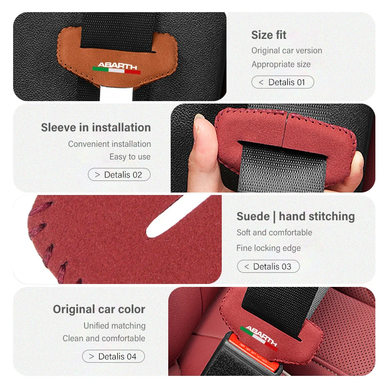 2pcs Suede Car Seat Belt Buckle Cover Soft Anti Drop Protector For Abarth 595 695 500 124 Spider 4S Panda 5CC TC view 3