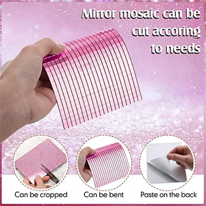 AA83 18 Sheets Self Adhesive Mirrors Mosaic Tiles Acrylic Square Mirror Tiles Disco Ball Mirror Stickers for DIY Craft