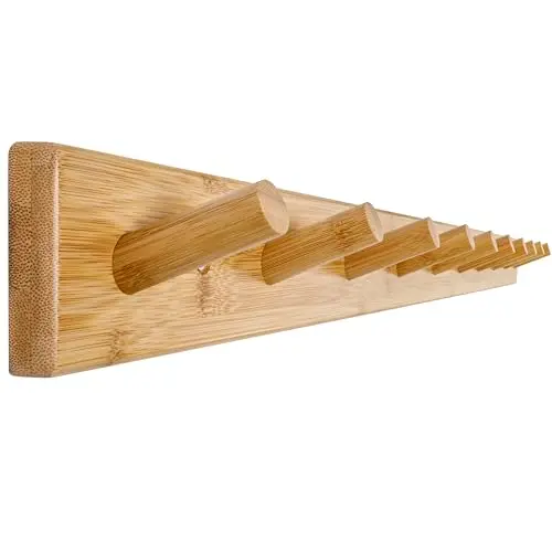 

Natural Bamboo Wall-Mounted Peg Rail With Ten Round Hooks, 38 Inches Long For Coats, Jackets, Hats, Scarves And Bags