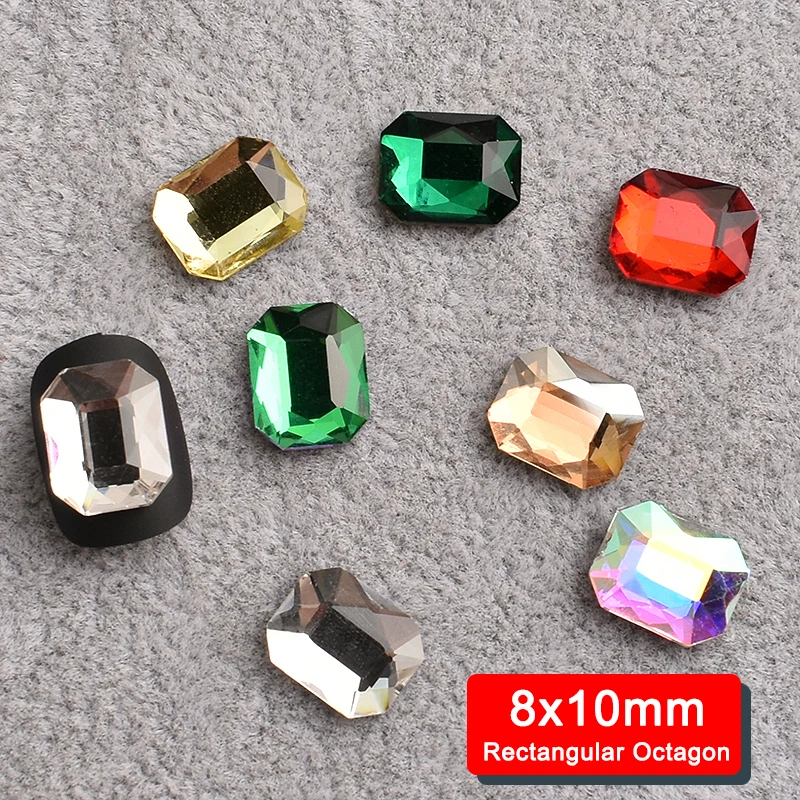 

8x10mm прямоугольный восьмиугольный дизайн ногтей Стразы на плоской подошве, украшенная хрустальными стразами; Стекло 10 Цвета модный 3D ноготь для художественного оформления ногтей, ручная работа