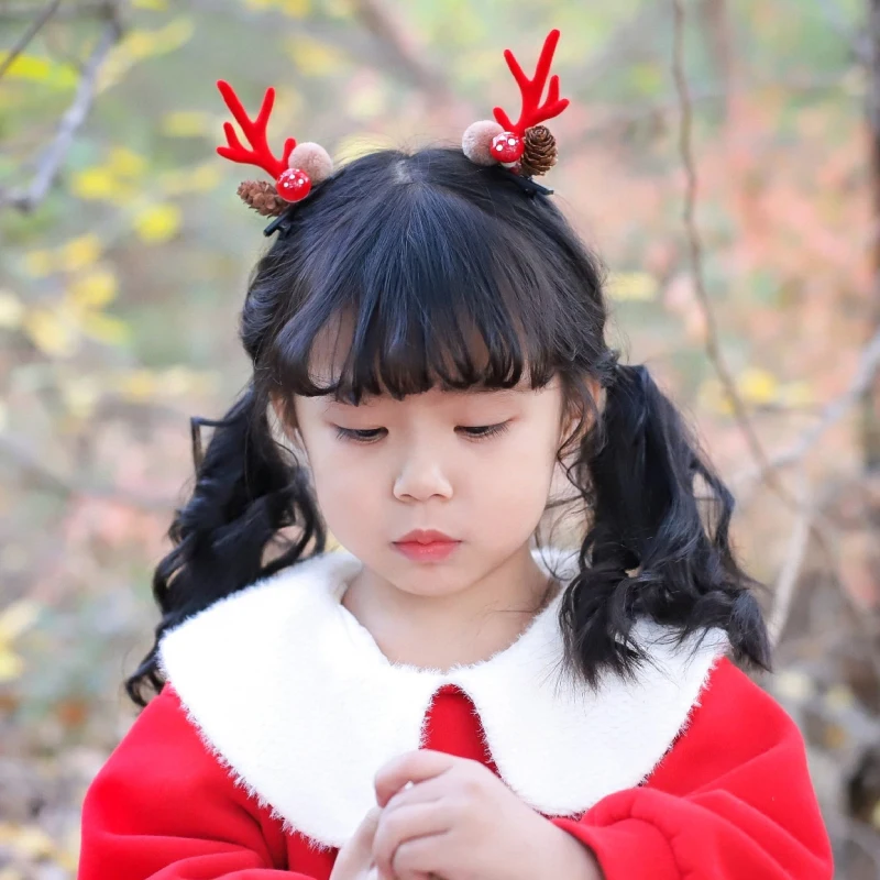 For Girls Cute Deer Ear Hairpins Kids Christmas Party Barrettes For Kids Cosplay Headwear Hair Accessories 2pcs/set Hair Clips