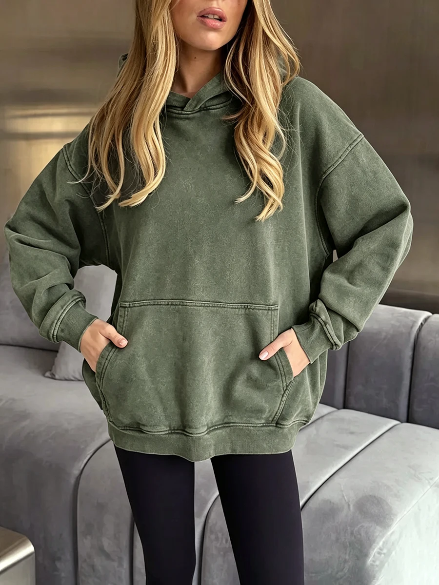 Wolfeel Women's Hooded Sweatshirt Set Long Sleeved Pullover Hooded Sweatshirt Loose Fit Casual Spring and Autumn Sportswear