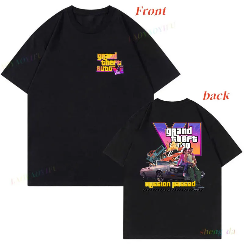 تي شيرت Grand Theft Auto VI GTA6 تي شيرت Vice City مزدوج الجانب مطبوع قطن جرافيك تي شيرت ألعاب عاشق للجنسين ملابس Harajuku تي شيرت