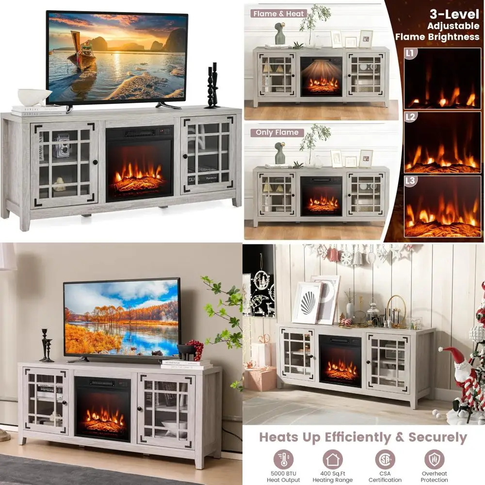 

65 Electric Fireplace TV Stand, 58 Console with 1400W Heater, Adjustable Shelves, Remote Included