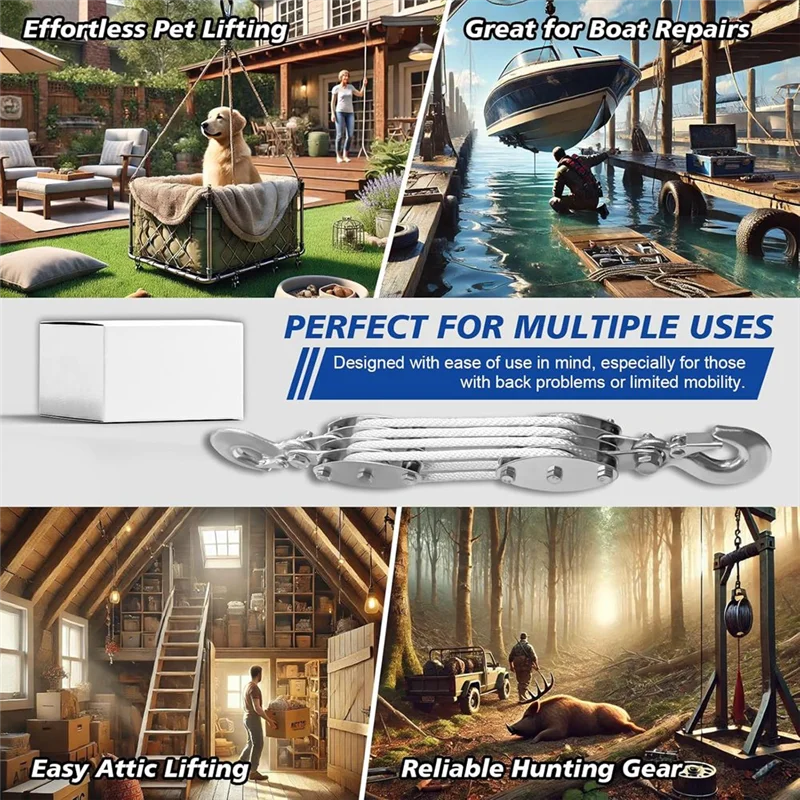 

Система свежих блоков и снастей, 4-колесный веревочный подъемник, рабочая нагрузка 2200 фунтов с веревкой 65 футов 1/4 дюйма, компактная веревка