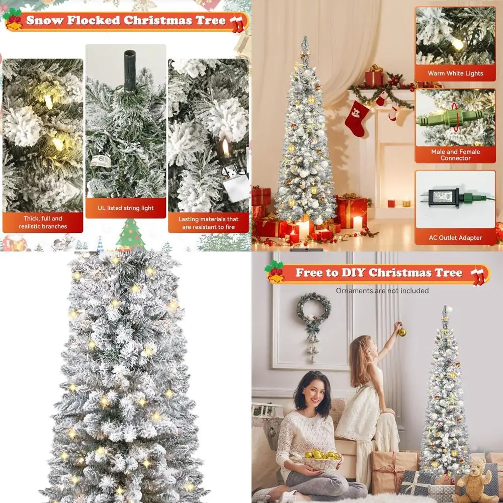 

4FT Pre-Lit White Frosted Noble Fir Christmas Tree with Warm Lights and Metal Stand, UL Listed Premium Holiday Decor