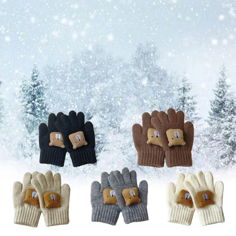 Bear themed Finger Gloves Knit Gloves for Children Playtimes & School Commutes