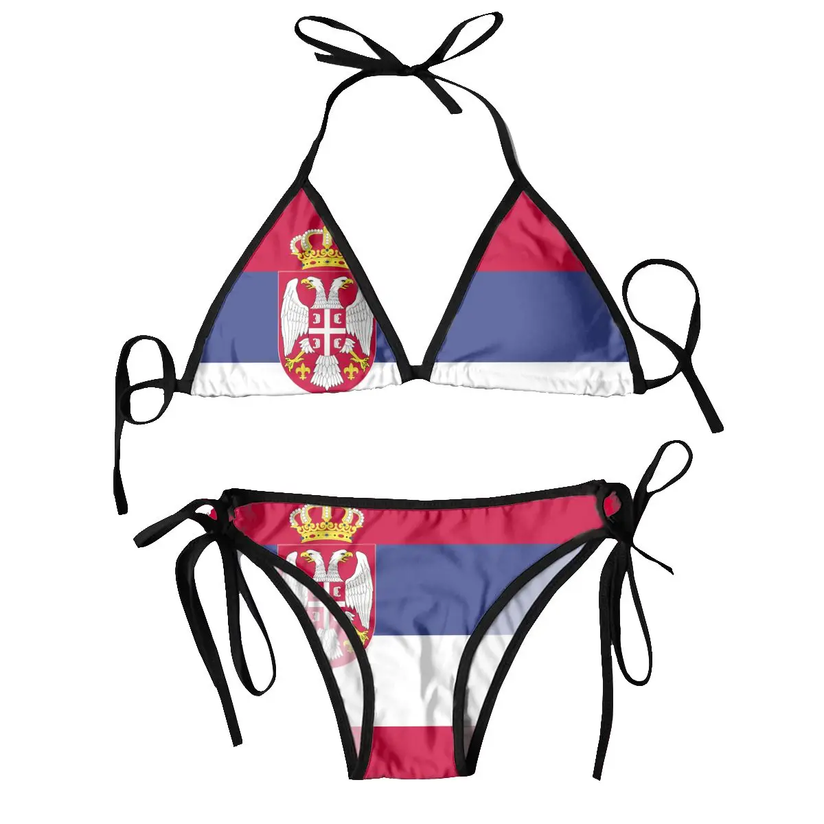 Bañador triangular con cordones para mujer, conjunto de Bikini Sexy con cuello Halter, traje de baño push up con bandera de Serbia