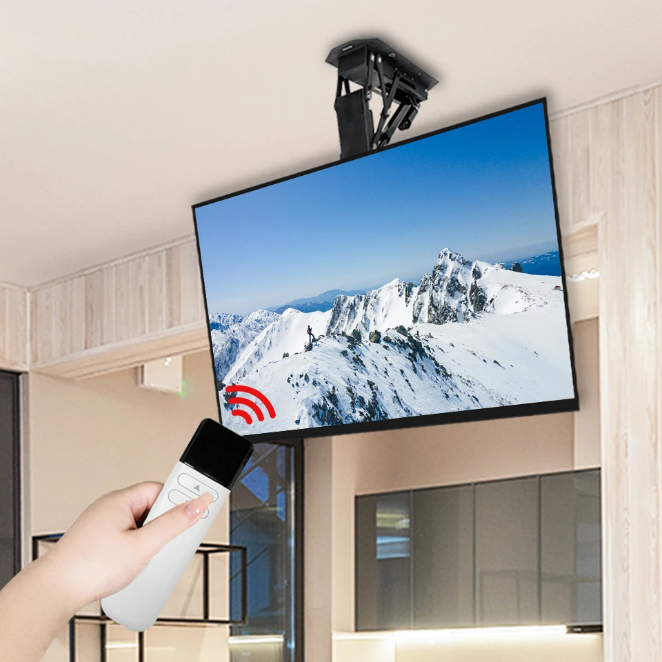 Electric Motorized Flip Down Ceiling TV Mount Remote Control Drop Down TV Ceiling Mount Bracket Motorized  85 inch