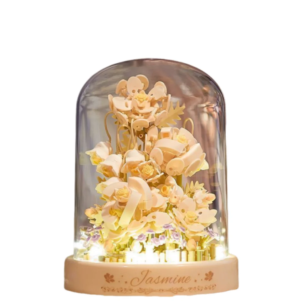 Bloques de Construcción de Árbol de Sakura con Luz Ambiental, Diseño Exquisito, Microbloques de Construcción, Bloques de Ensamblaje de Flores, Decoración de Plantas en Maceta