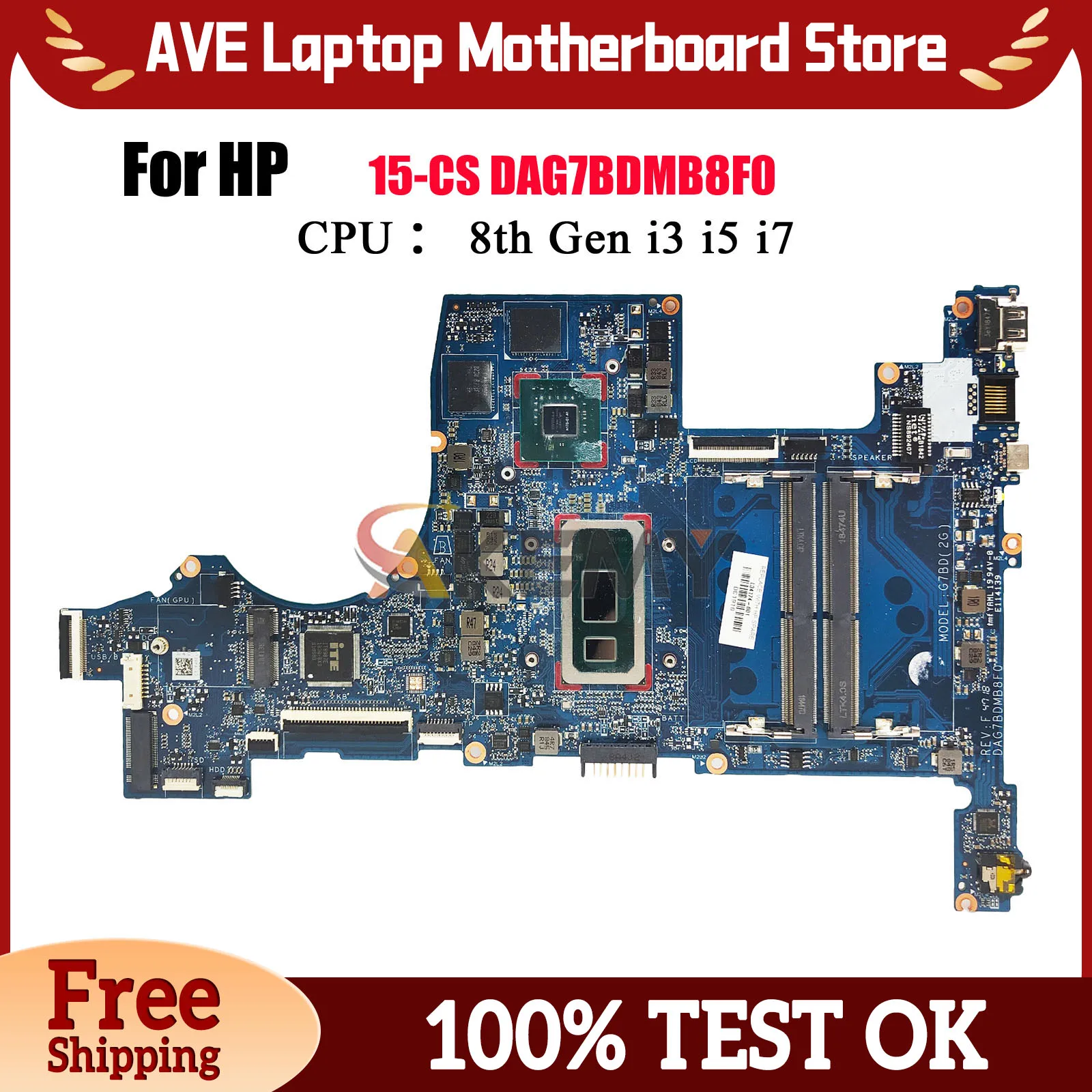 

DAG7BDMB8F0 For HP Pavilion 15-CS 15T-CS Laptop Motherboard With i3 i5 i7 8th Gen CPU MX150 2G L34174-601 L34174-001