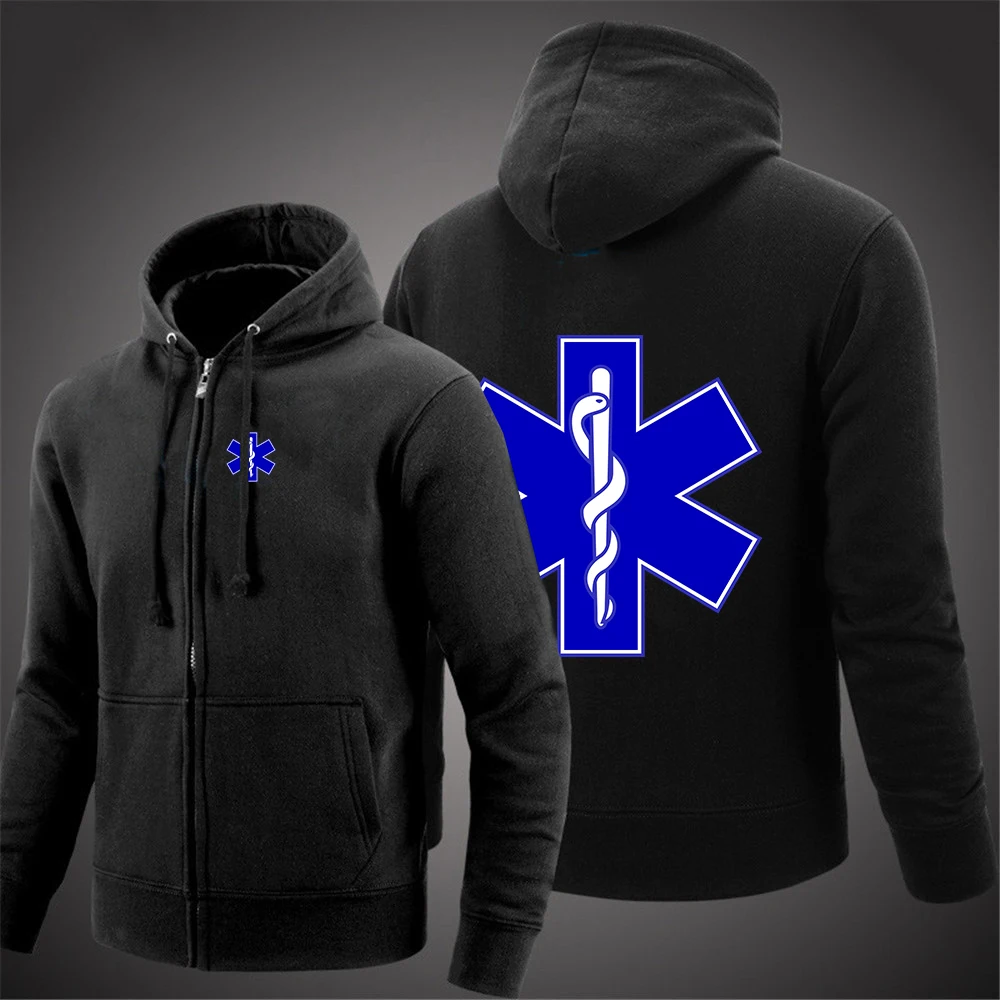 2024 Spring Autumn Men's EMT Emergency Ambulance Logo Printed Solid Color Classic Hooded Trendy Hoodies Comfortable Popular Coat