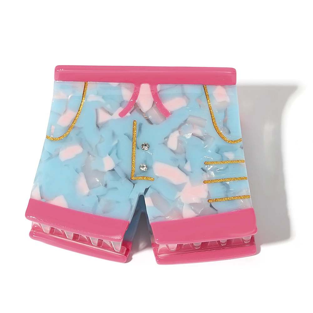 

Acetate Colorful Shorts Shape Large Hair Claw Clip For Women Creative Funny Non-slip Ponytail Shark Barrettes Accessories