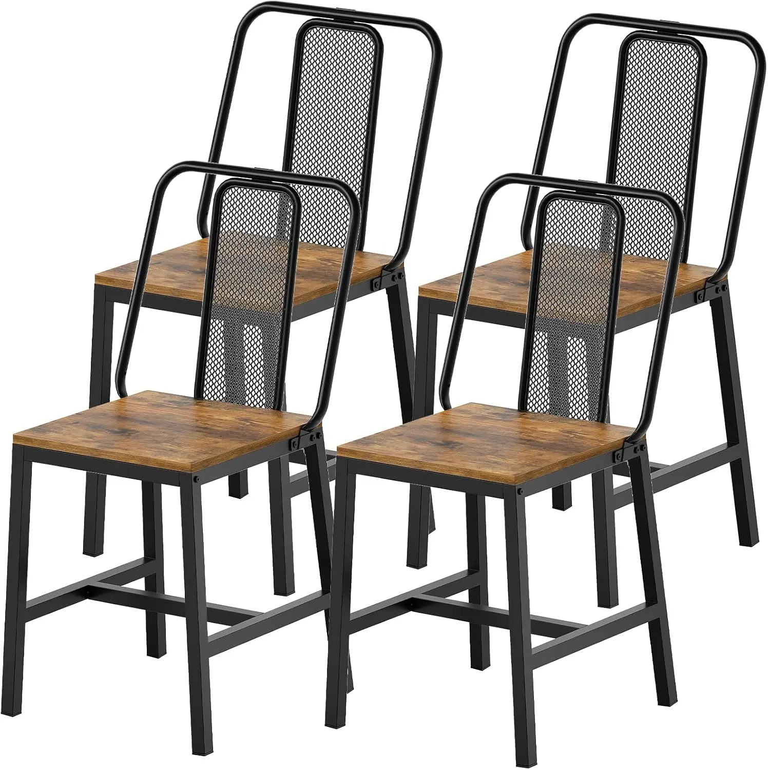 

Dining Chairs Set of 4, Wooden Kitchen Chairs with Back Support, Rustic Brown and Black