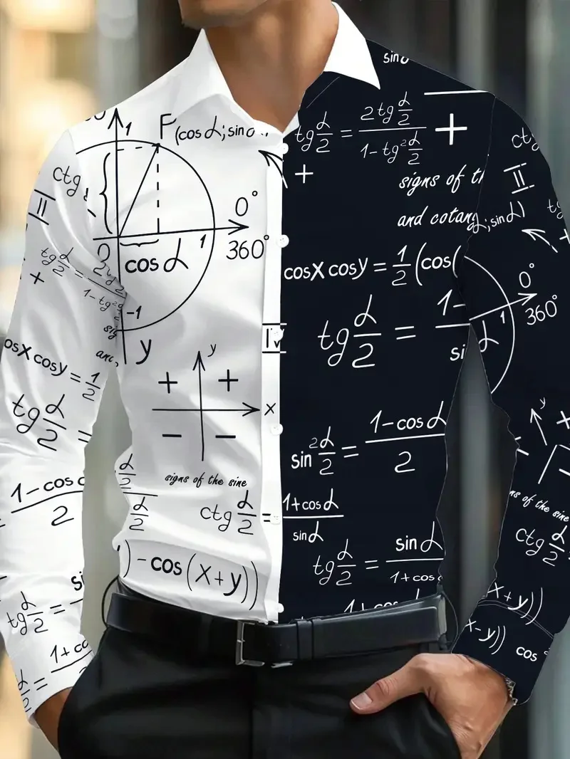 Men's Pumpkin Head Print Long Sleeve Shirt Button Flap Collar Shirt Casual Top Luxury Digital Fashion Art Guitar