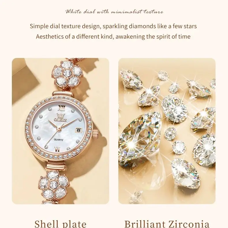 OLEVS 5633 レディース腕時計エレガントなダイヤモンドチェーンウォッチ高級女性のドレスギフトウォッチ自動日付オリジナルクォーツ女性腕時計