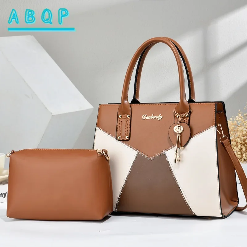 ABQP New Women's Handbag Splicing Color Women's Shoulder Bag Luxury Brand Fashion 2-piece Set Casual Women's Bag Large Capacity