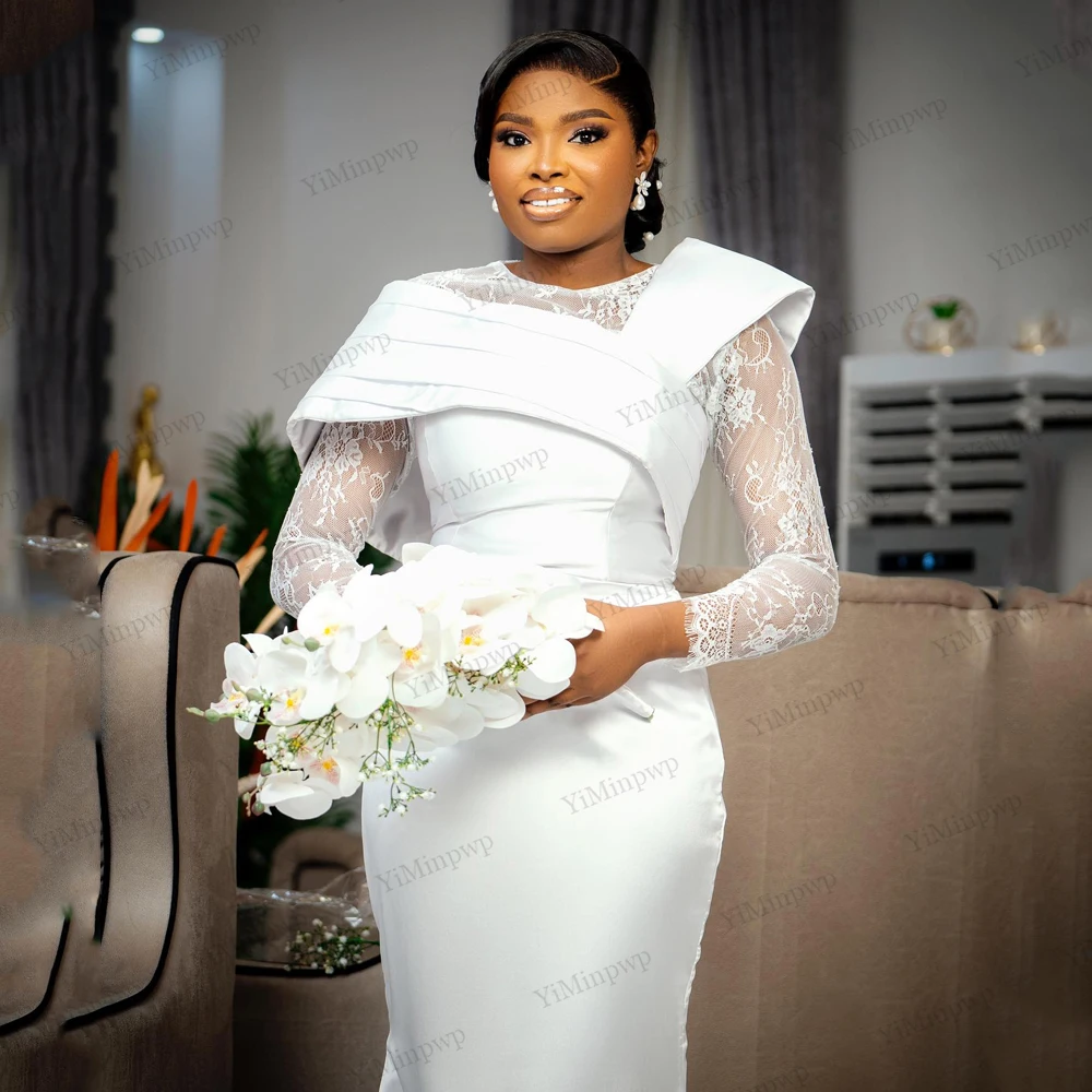 فستان زفاف Aso Ebi للعروس برقبة دائرية حورية البحر فساتين عروس طويلة أفريقية بأكمام كاملة من الساتان فيستدو دي نوفيا بودا مخصصة