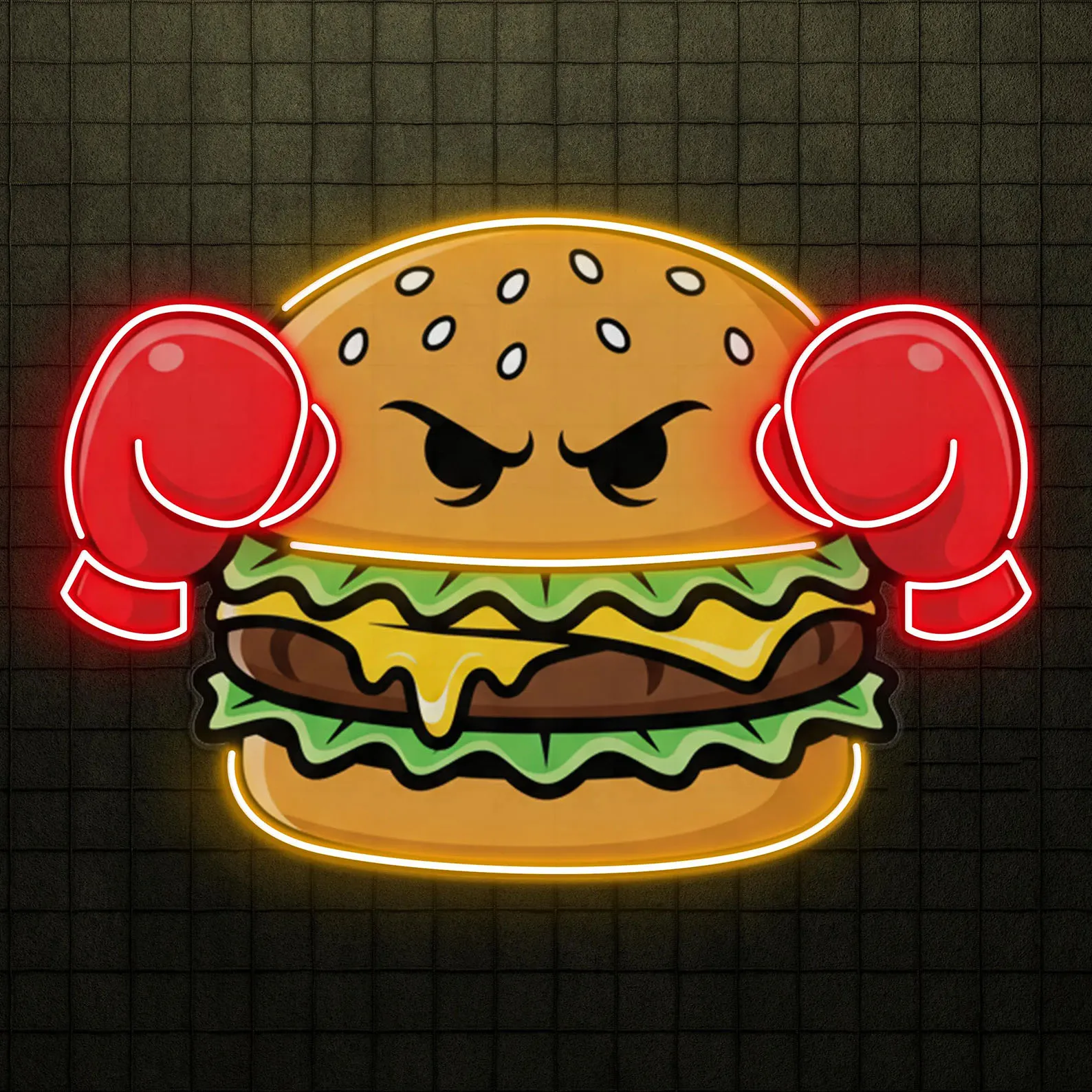Boxing Burger Neon Sign,Angry Burger Decor,Burger Shop Decor,Funny Fast Food Kitchen Decor,Burger Lover Gift,Restaurant Neon Art