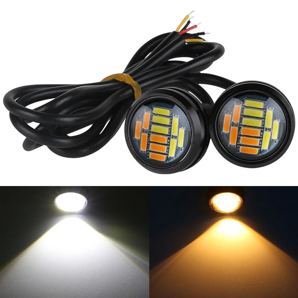 

2PCS 23MM 4014 12 LED Eagle Eye Light Dual Color DRL Daytime Running Light Auto Backup Reversing Parking Signal Lamp White Amber