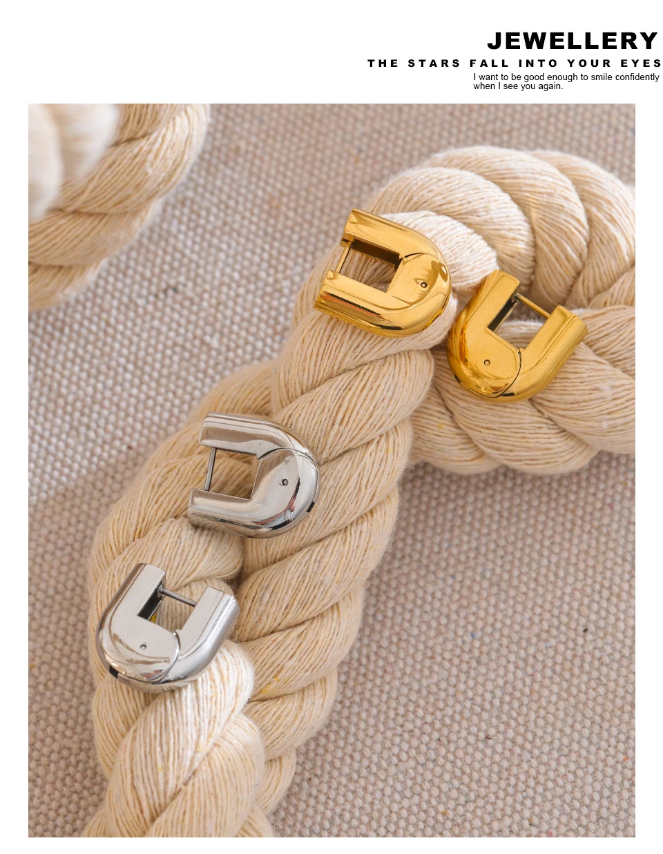 Yhpup 316L Edelstahl, glänzendes Metall, U-förmige hohle Creolen, 18 Karat PVD-beschichtete Textur, attraktiver Schmuck, wasserdicht – Detail 14